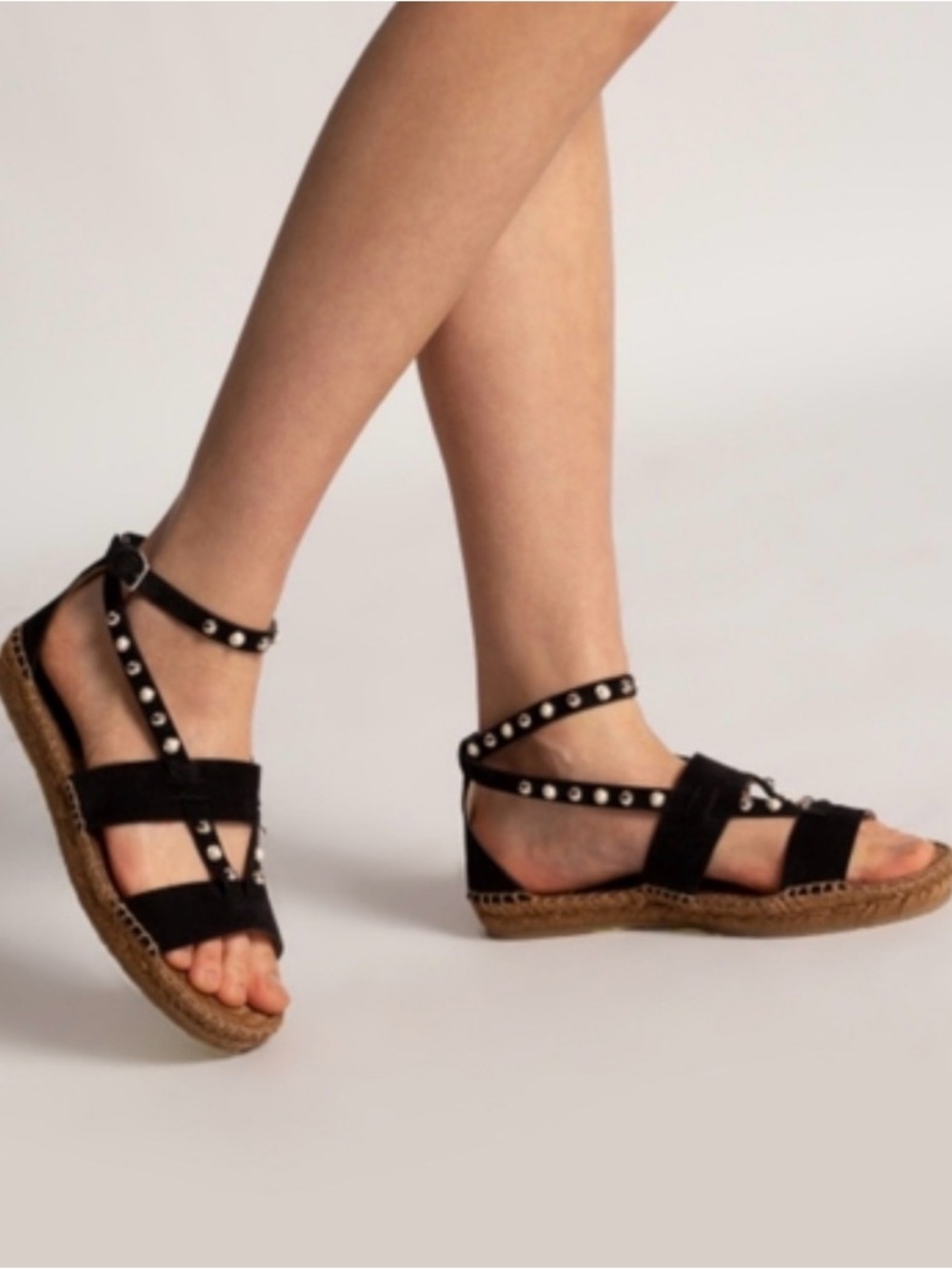 NEW! $625 Jimmy Choo Denise Brown Leather Strap Studded Espadrille Sandals 5.5 - Picture 8 of 8